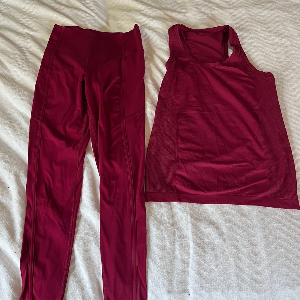 Burgundy High-Waisted Power Leggings and seamless top